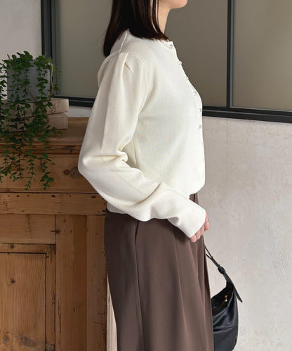 透明紐扣 肩部褶皺 針織開衫