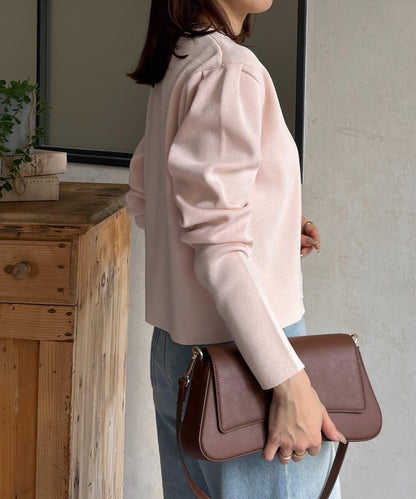 透明紐扣 肩部褶皺 針織開衫