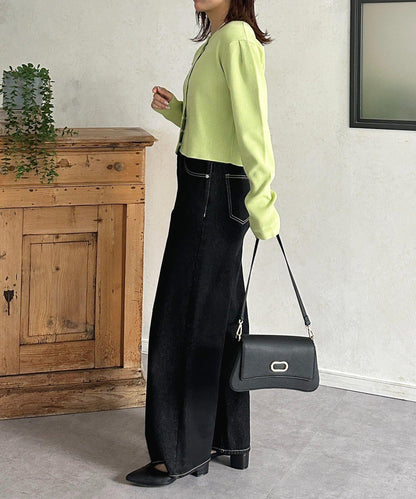 透明紐扣 肩部褶皺 針織開衫