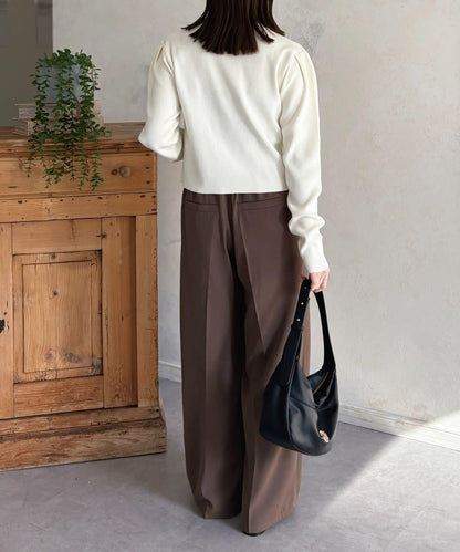 透明紐扣 肩部褶皺 針織開衫