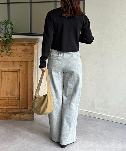 透明紐扣 肩部褶皺 針織開衫