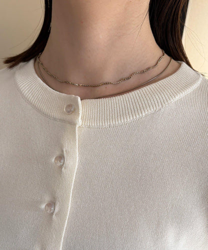 透明紐扣 肩部褶皺 針織開衫