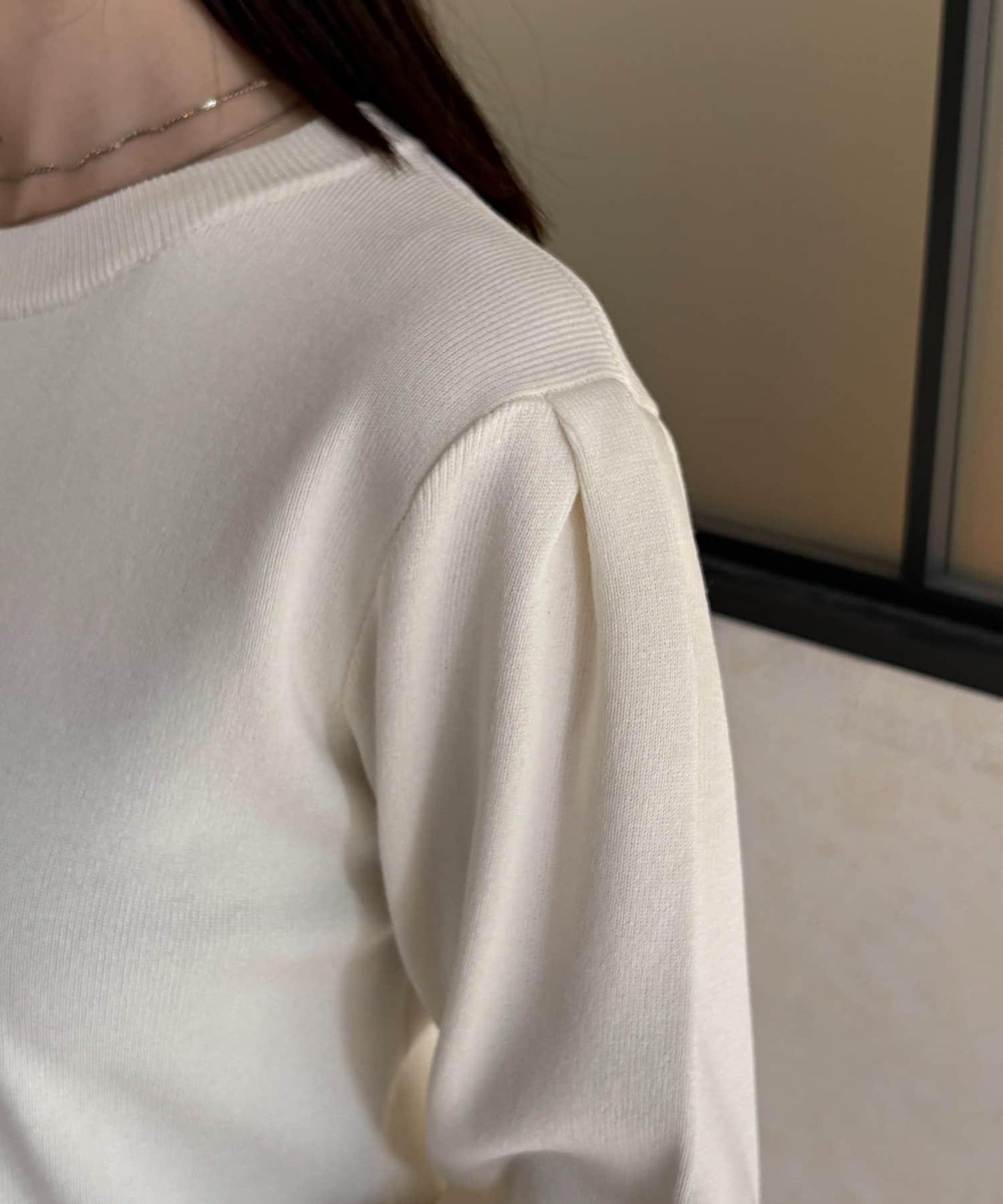 透明紐扣 肩部褶皺 針織開衫