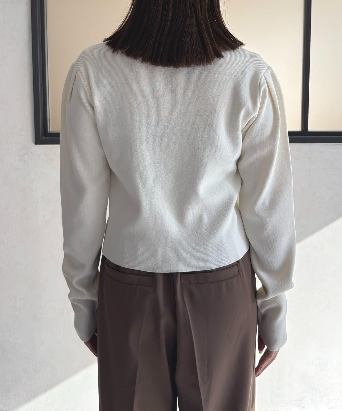 透明紐扣 肩部褶皺 針織開衫