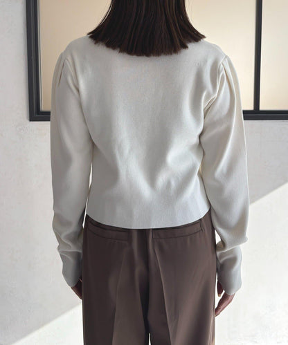 透明紐扣 肩部褶皺 針織開衫