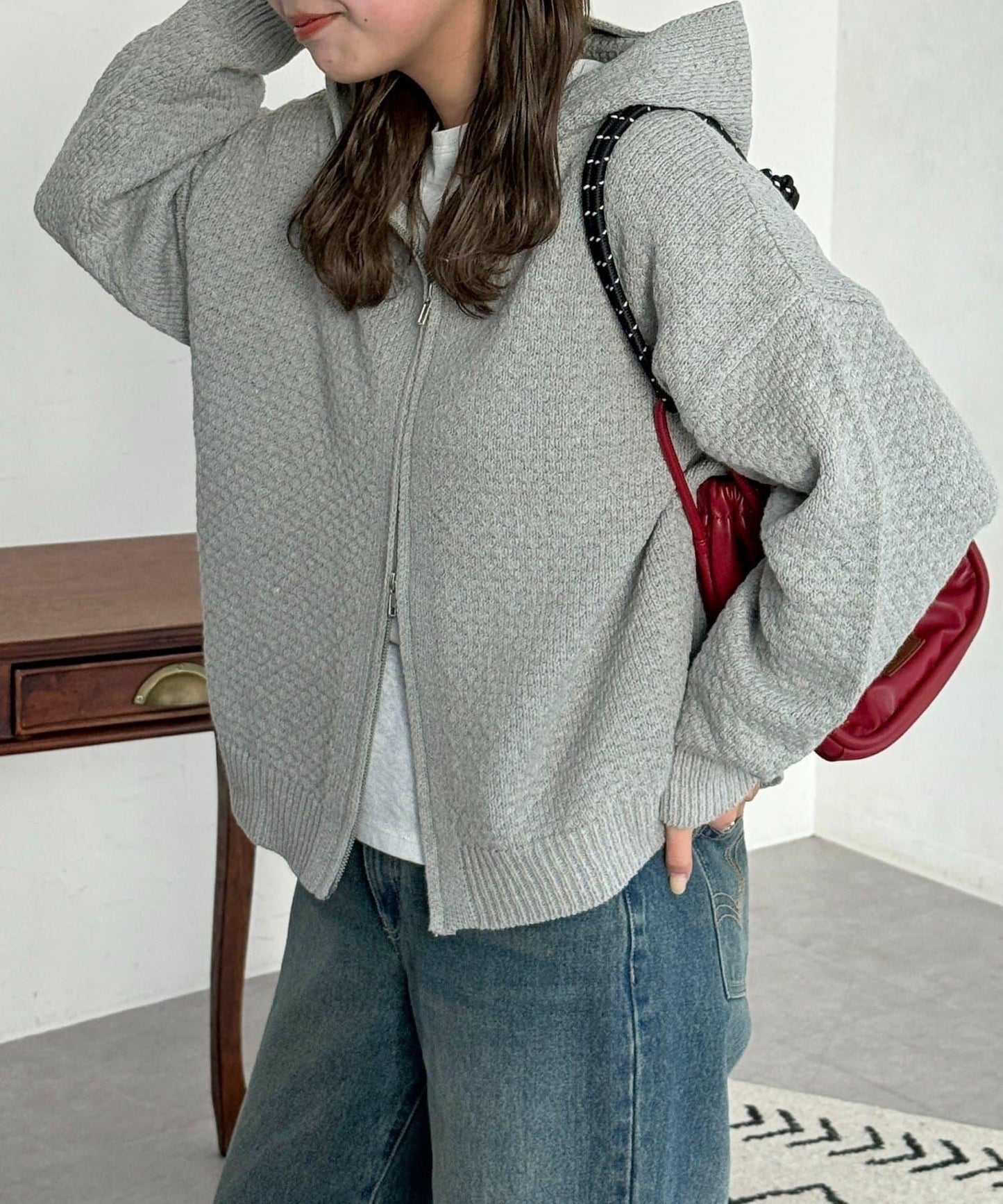 泡泡針織連帽衫