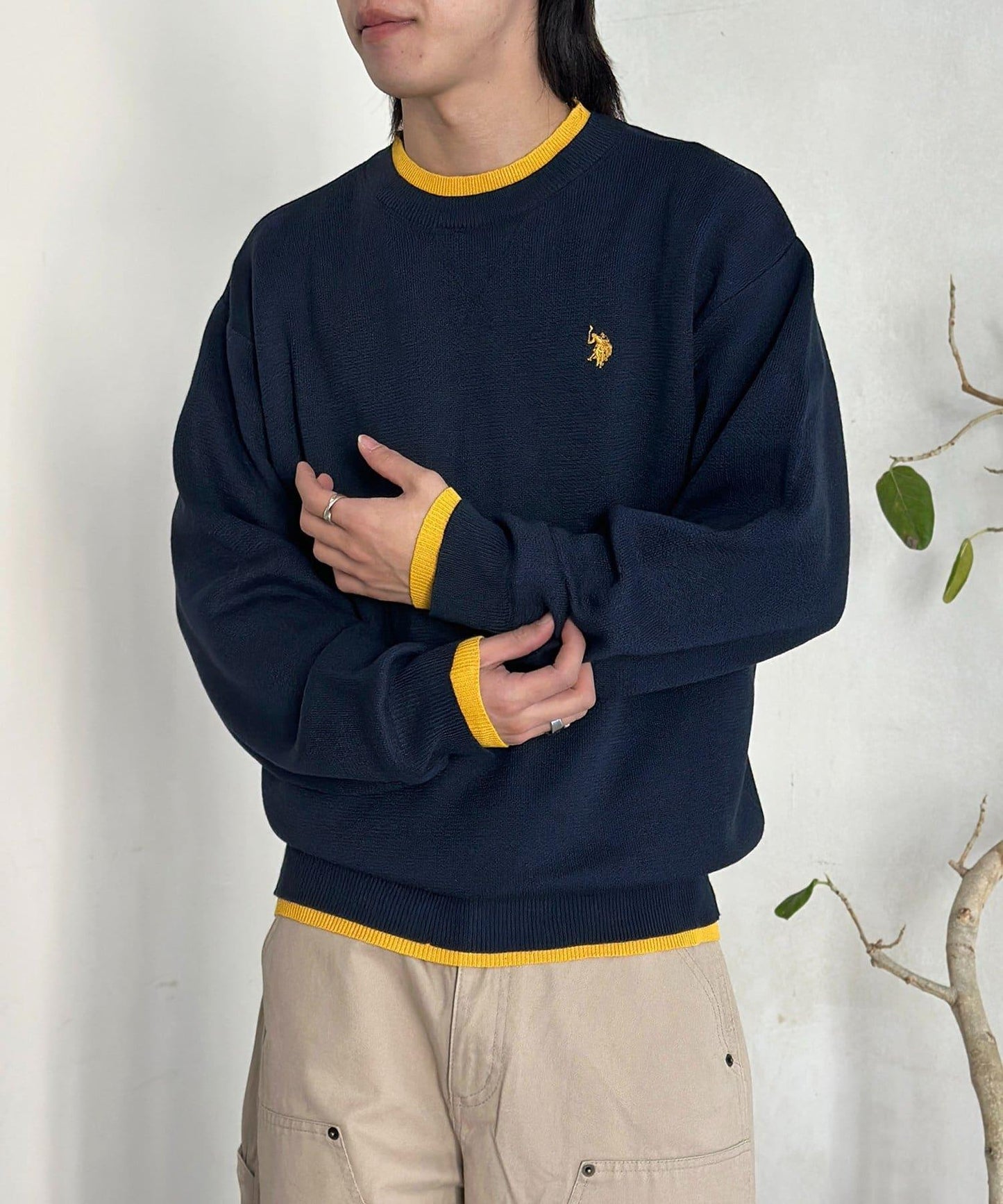 U.S. POLO ASSN. 撞色層疊設計圓領針織衫