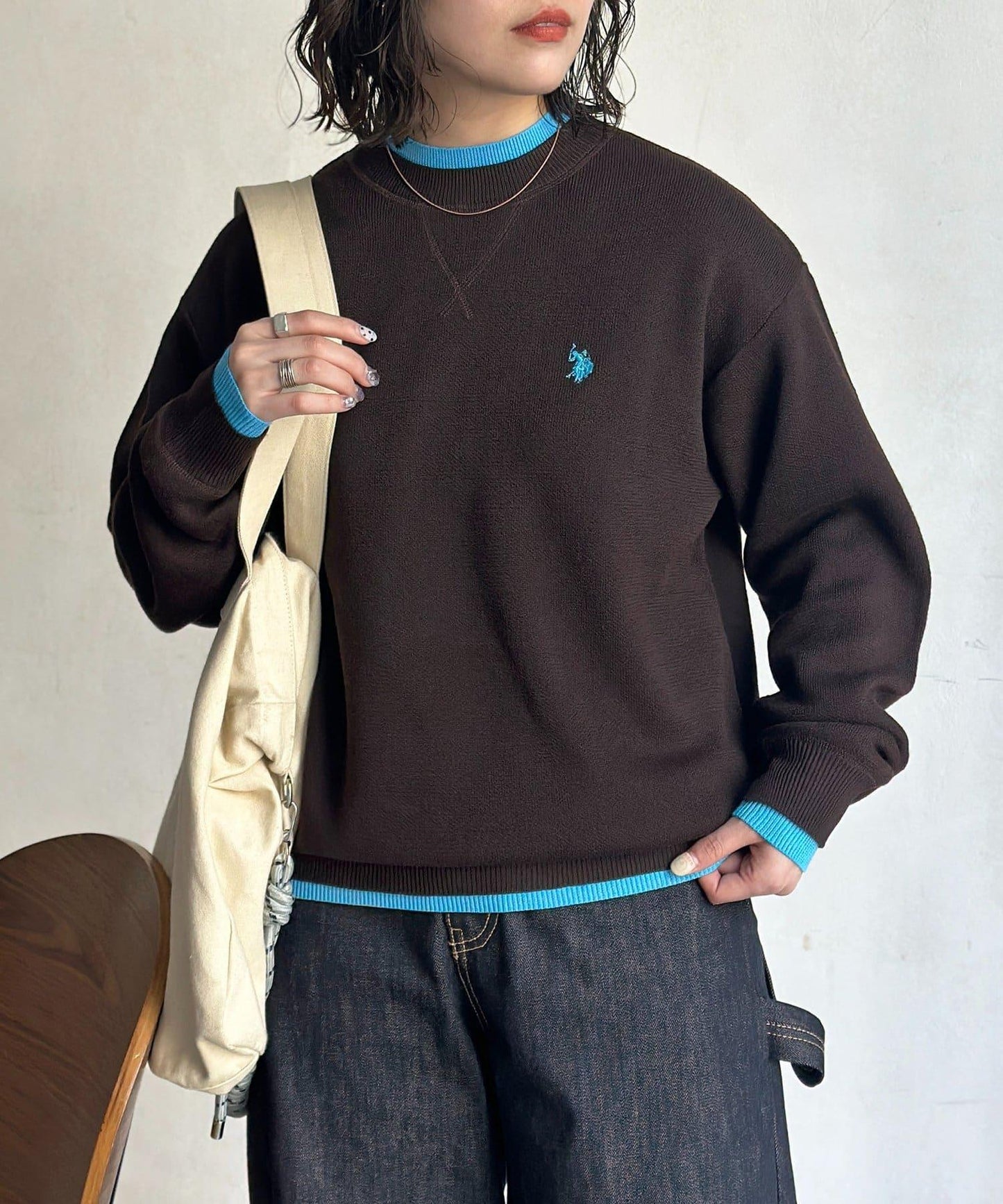 U.S. POLO ASSN. 撞色層疊設計圓領針織衫