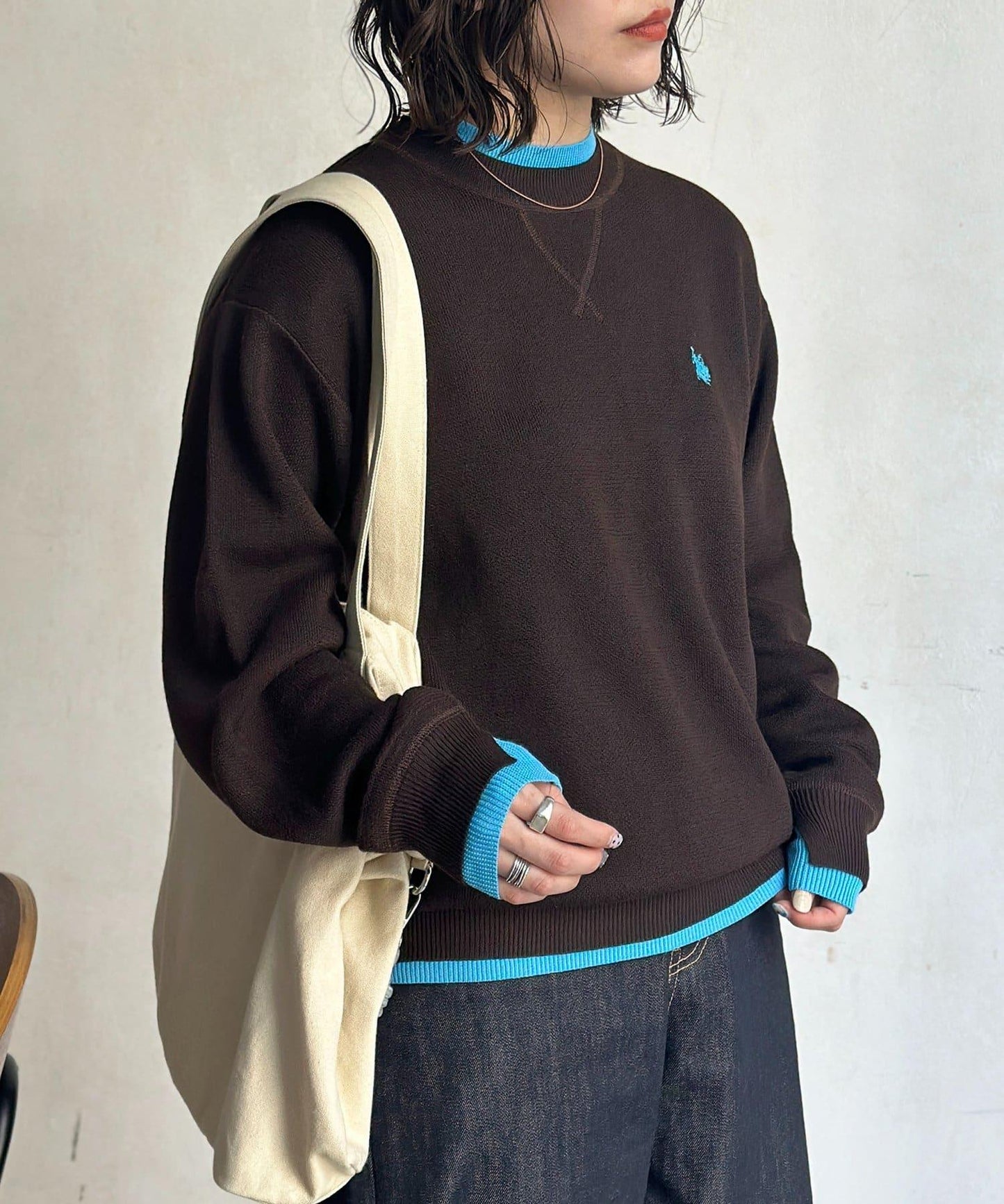 U.S. POLO ASSN. 撞色層疊設計圓領針織衫