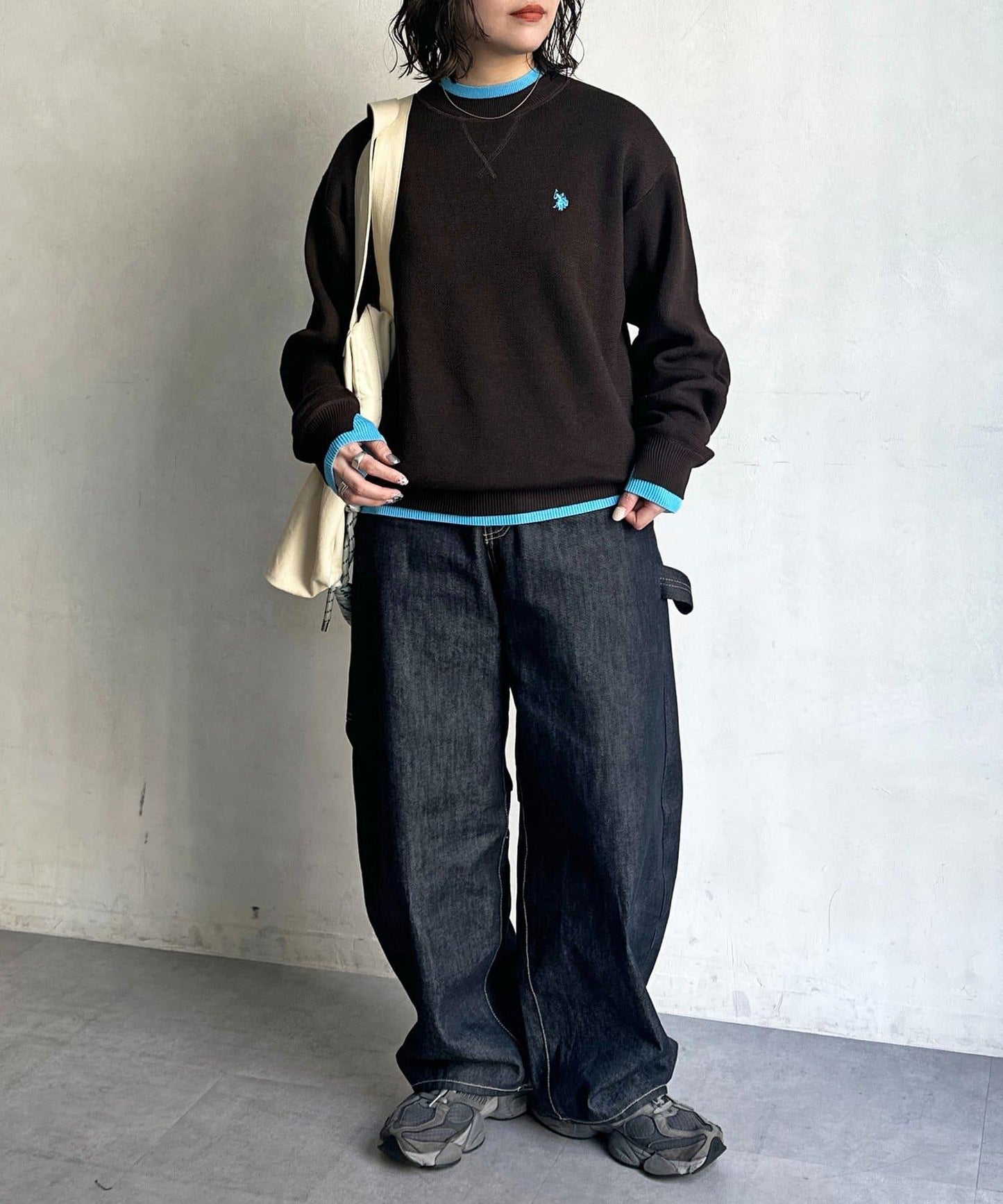 U.S. POLO ASSN. 撞色層疊設計圓領針織衫