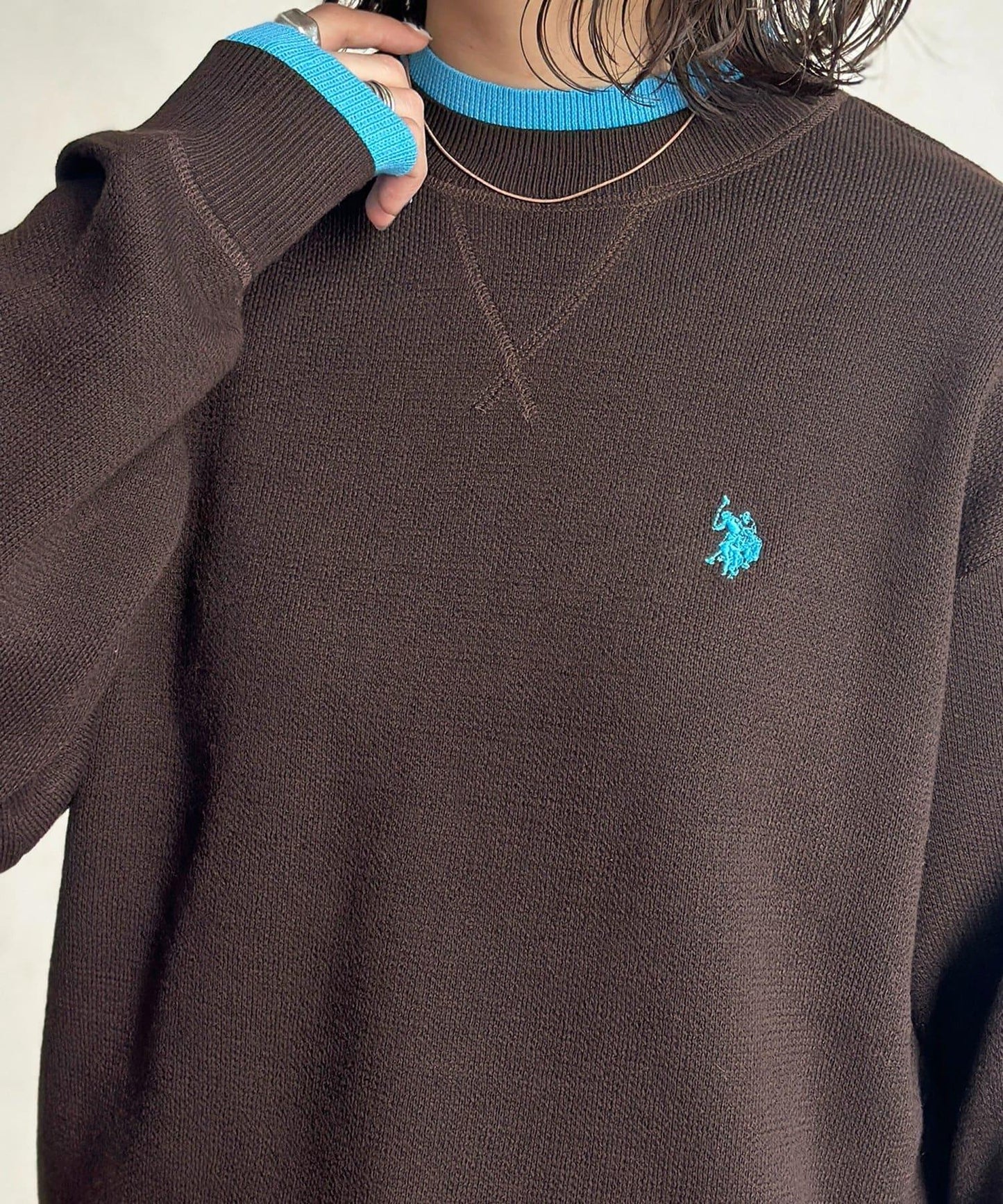 U.S. POLO ASSN. 撞色層疊設計圓領針織衫