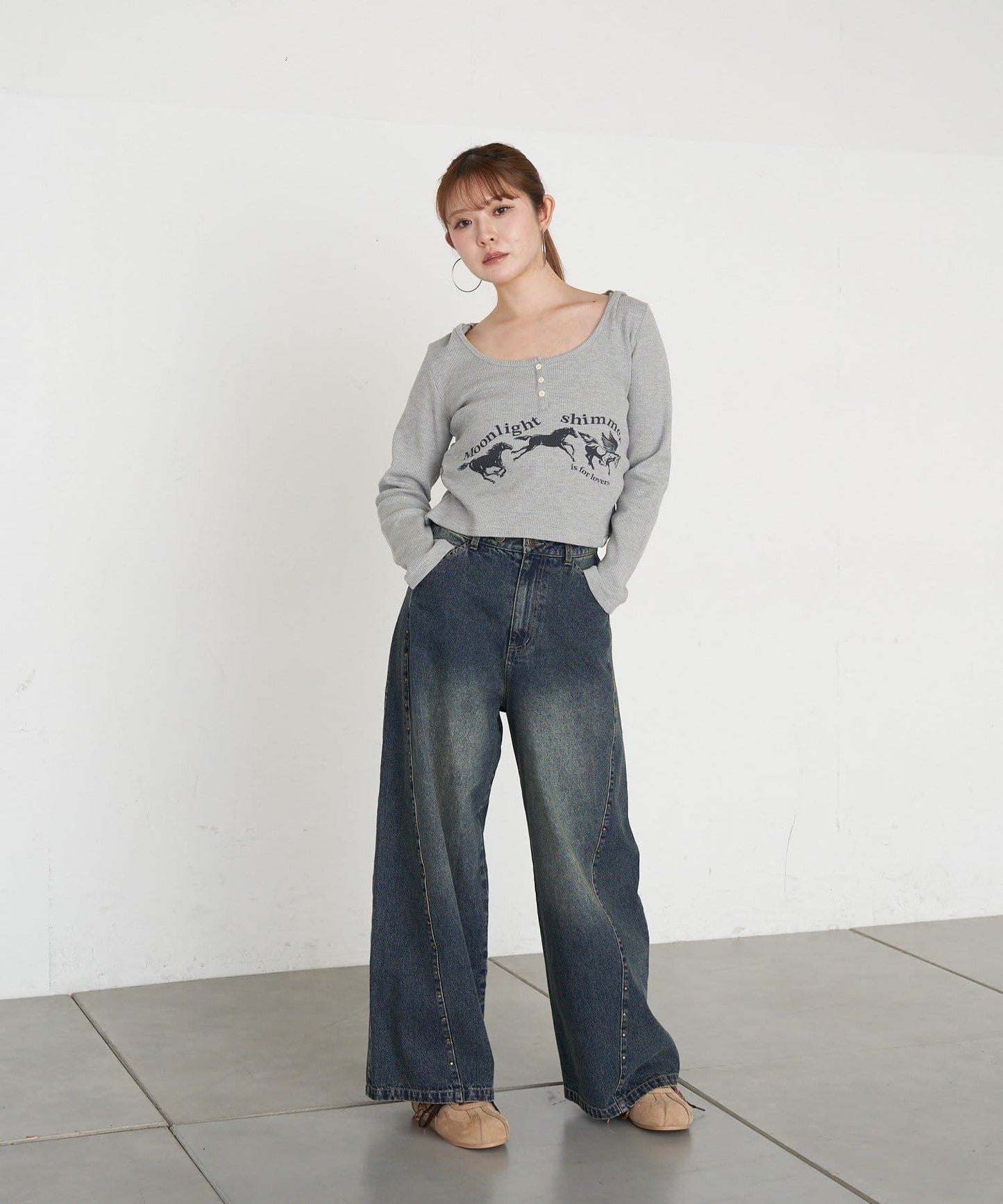 印花華夫格連帽T恤