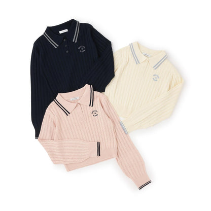 可水洗 麻花長袖 針織 POLO針織衫