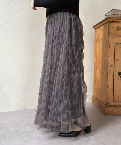 波浪皺感透紗半身裙