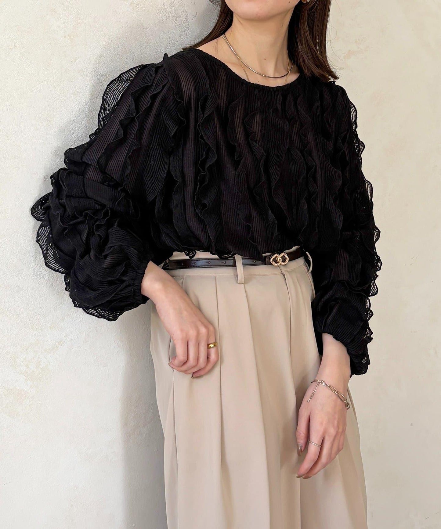 波浪荷葉邊設計 襯衫