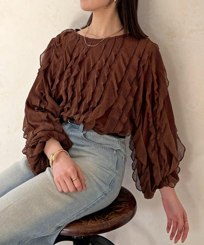 波浪荷葉邊設計 襯衫