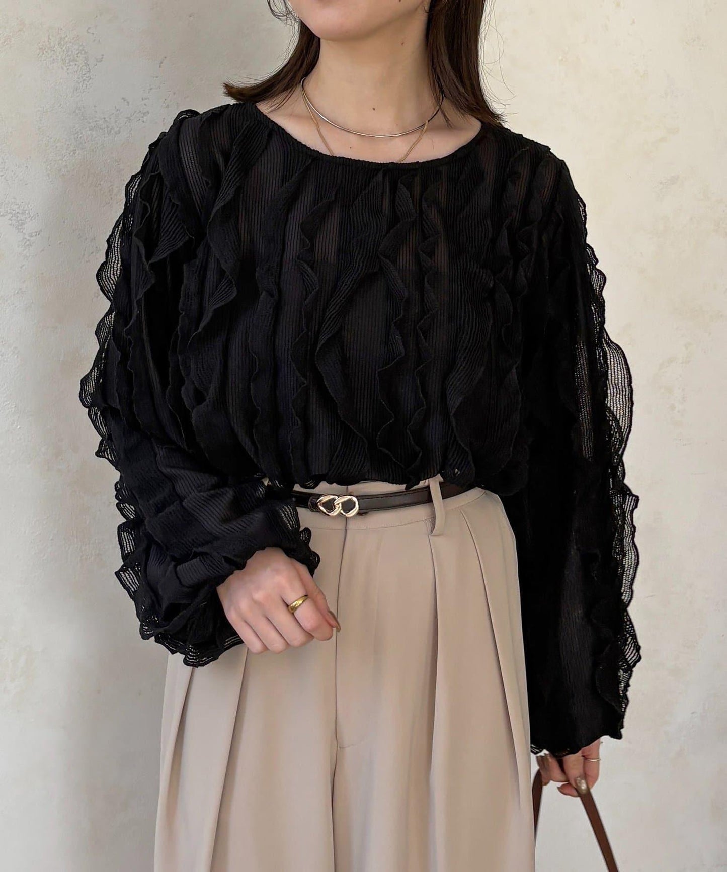 波浪荷葉邊設計 襯衫