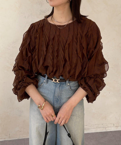 波浪荷葉邊設計 襯衫