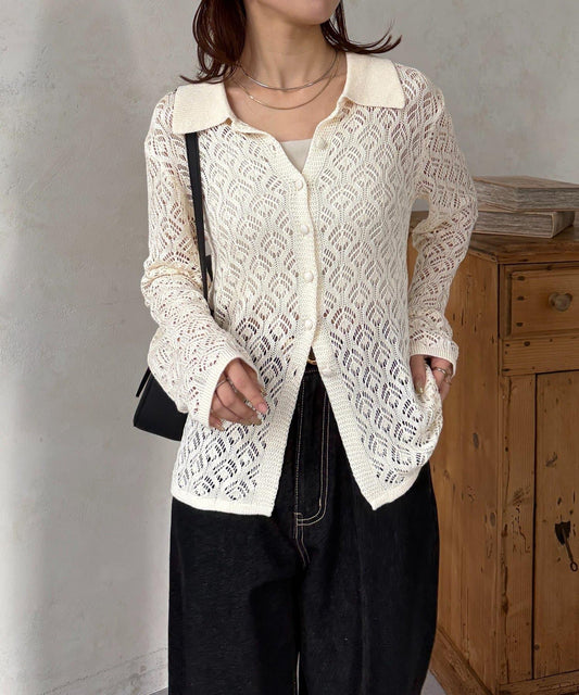 鏤空設計 帶領 針織開衫