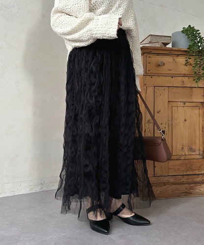 波浪皺感透紗半身裙