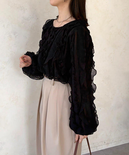 波浪荷葉邊設計 襯衫