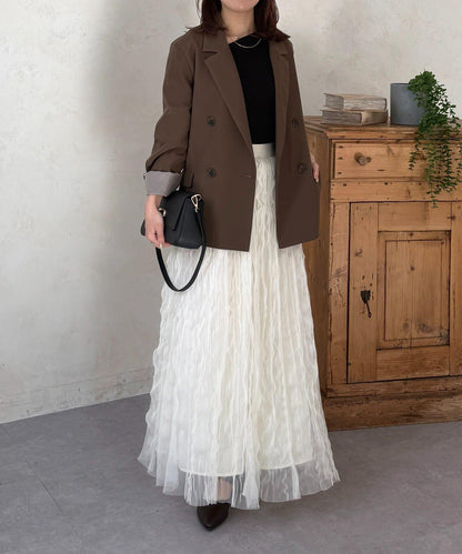 波浪皺感透紗半身裙