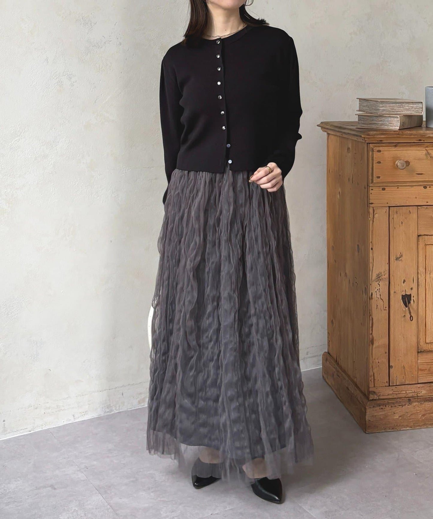 波浪皺感透紗半身裙