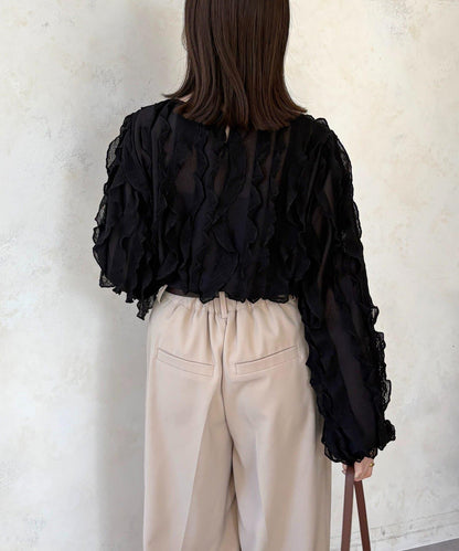 波浪荷葉邊設計 襯衫