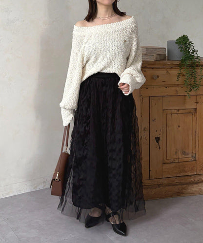 波浪皺感透紗半身裙