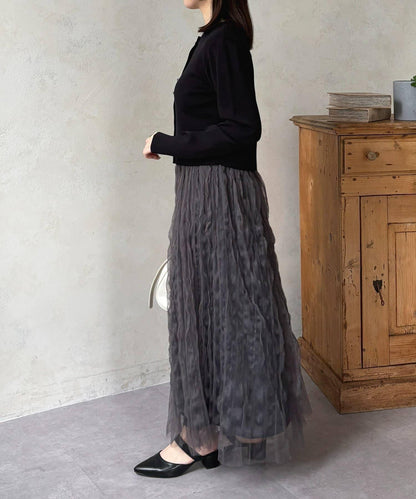 波浪皺感透紗半身裙
