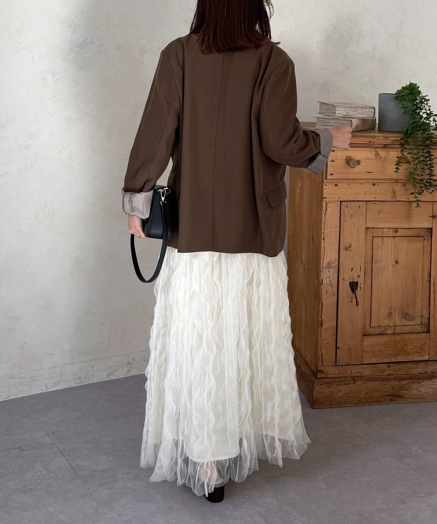 波浪皺感透紗半身裙