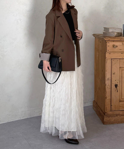 波浪皺感透紗半身裙