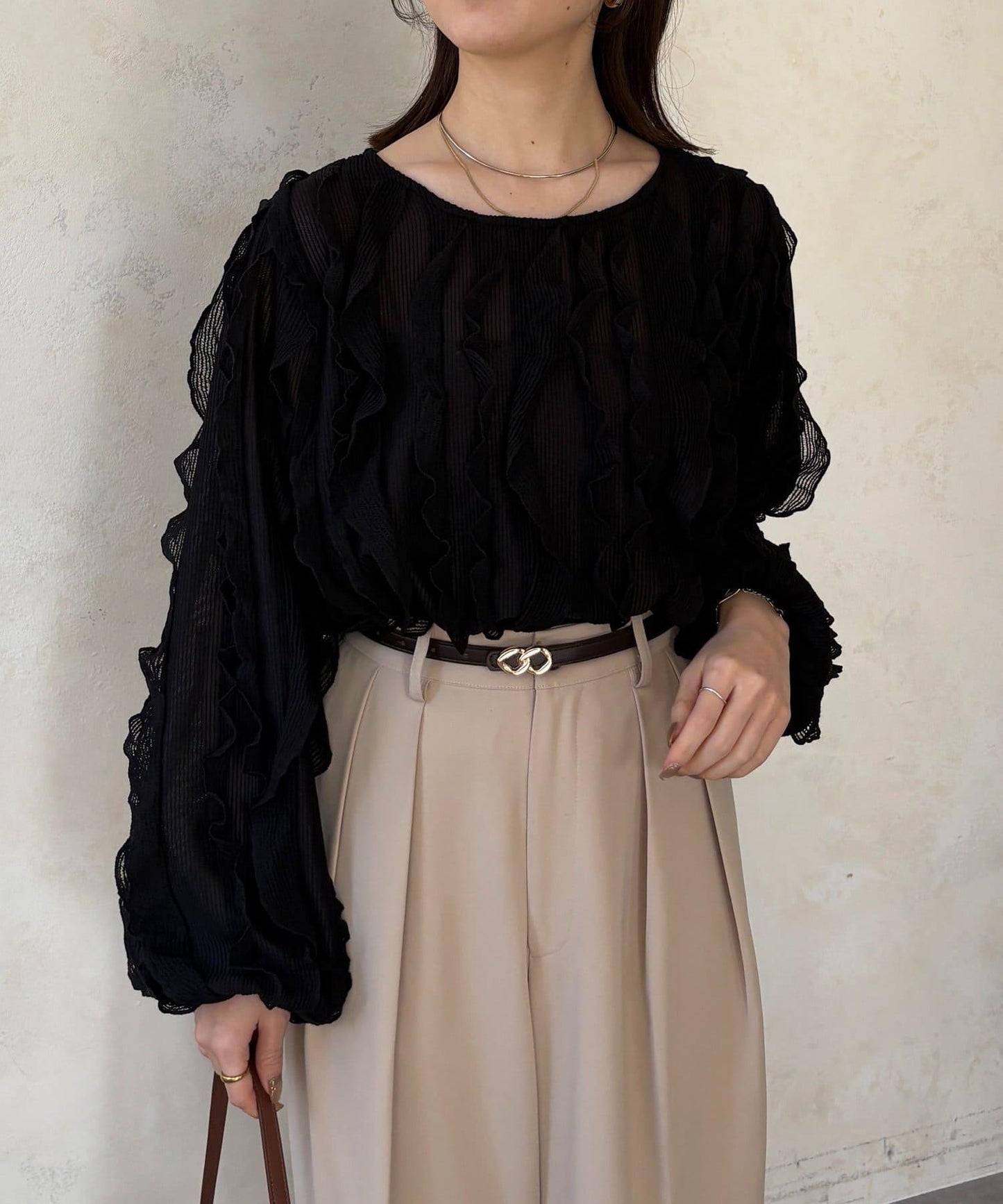 波浪荷葉邊設計 襯衫