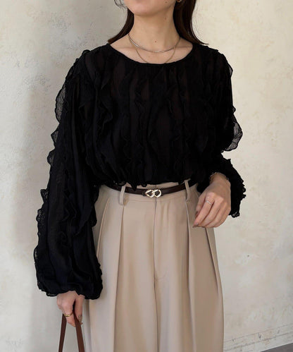 波浪荷葉邊設計 襯衫