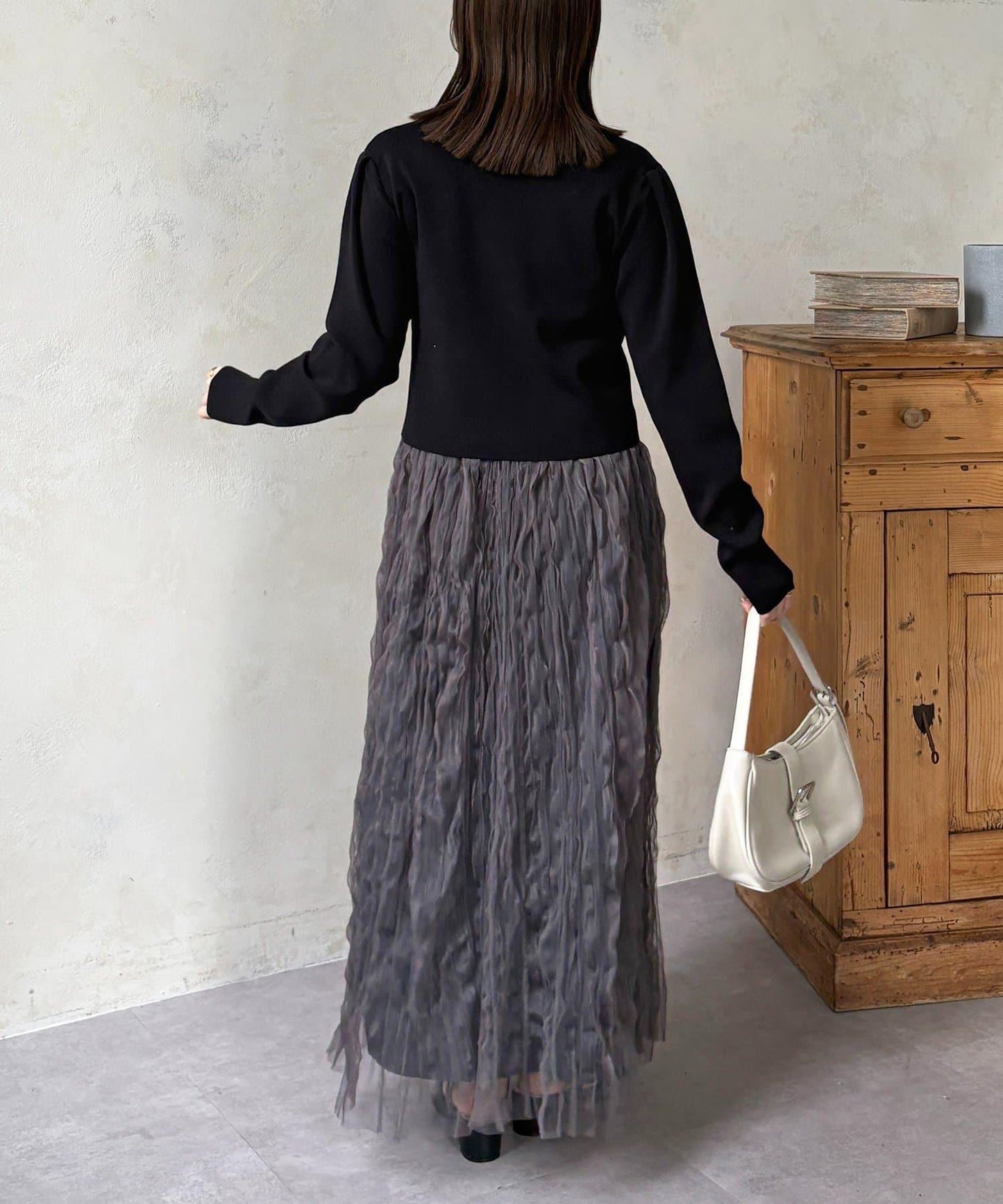 波浪皺感透紗半身裙