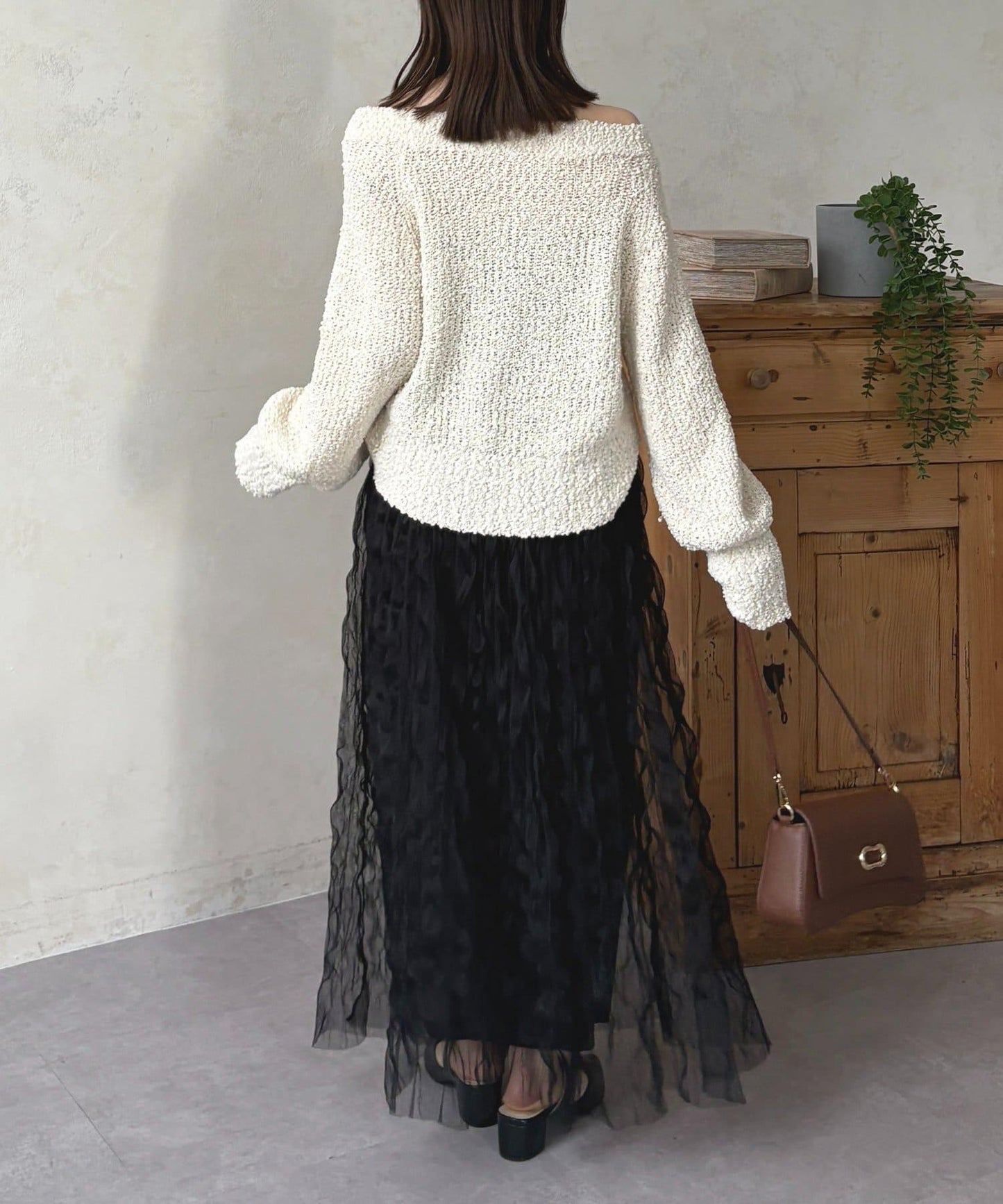 波浪皺感透紗半身裙