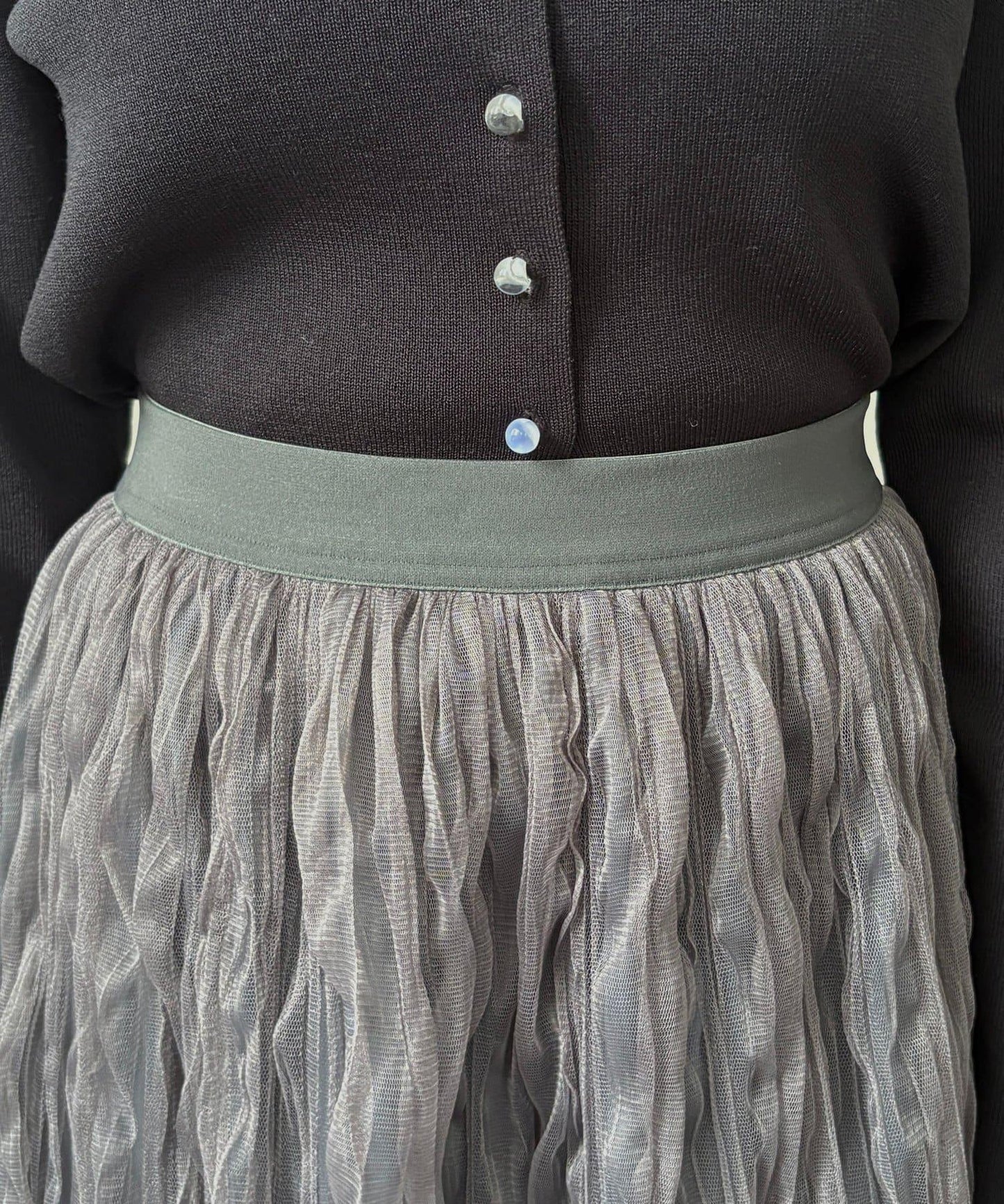 波浪皺感透紗半身裙