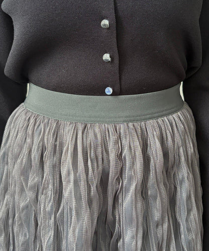 波浪皺感透紗半身裙