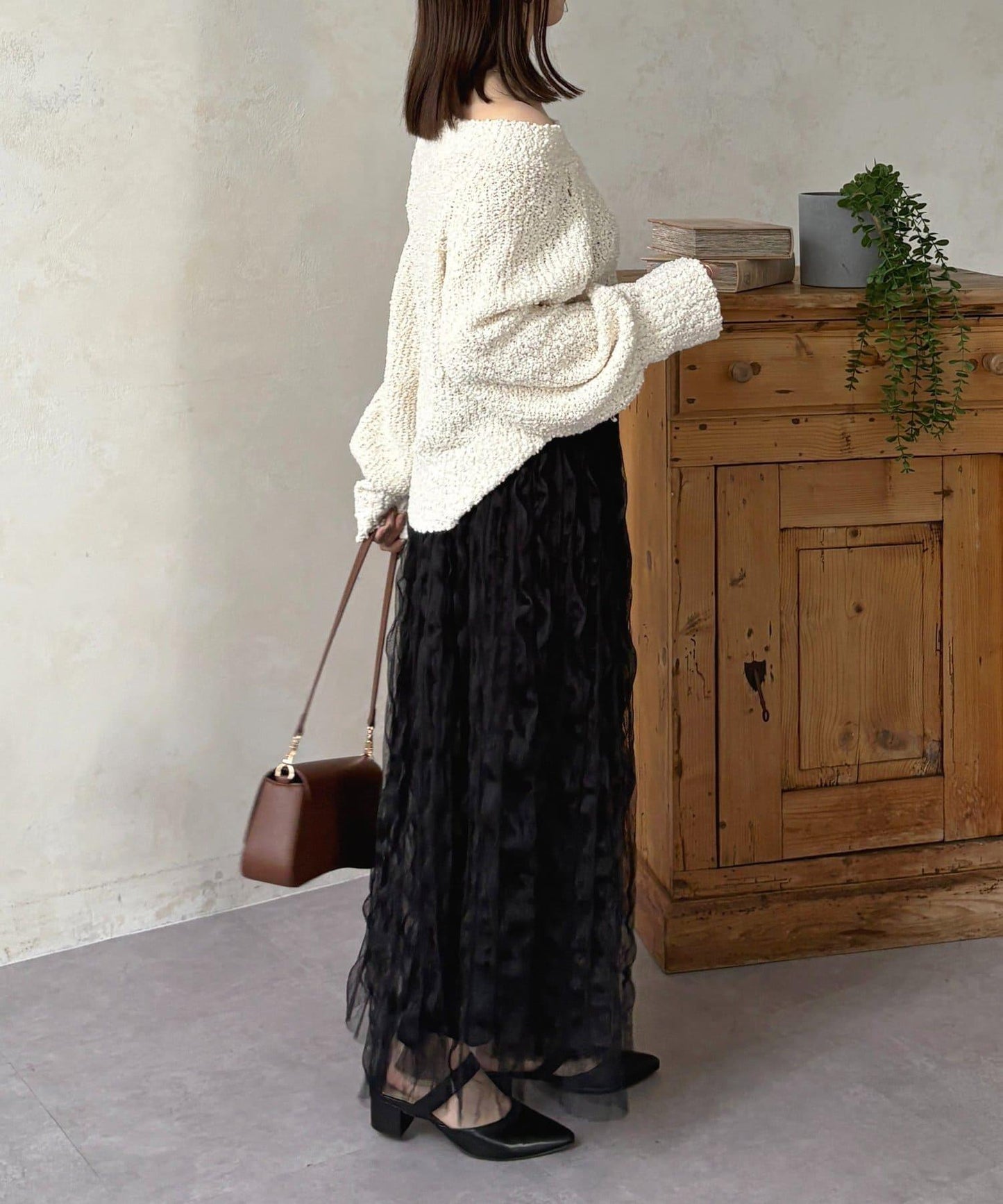 波浪皺感透紗半身裙