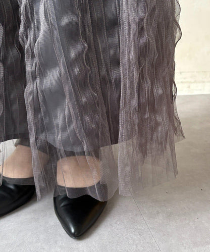 波浪皺感透紗半身裙