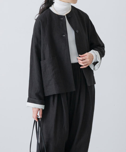 亞麻苧麻無領設計夾克