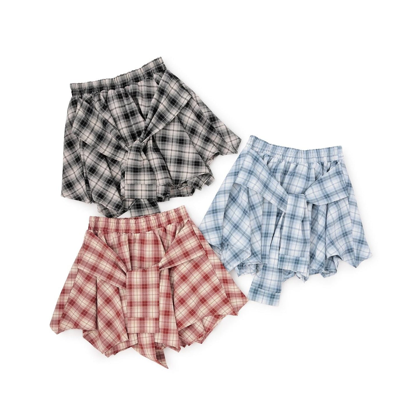 LTXC 格紋腰間繫帶風裙褲