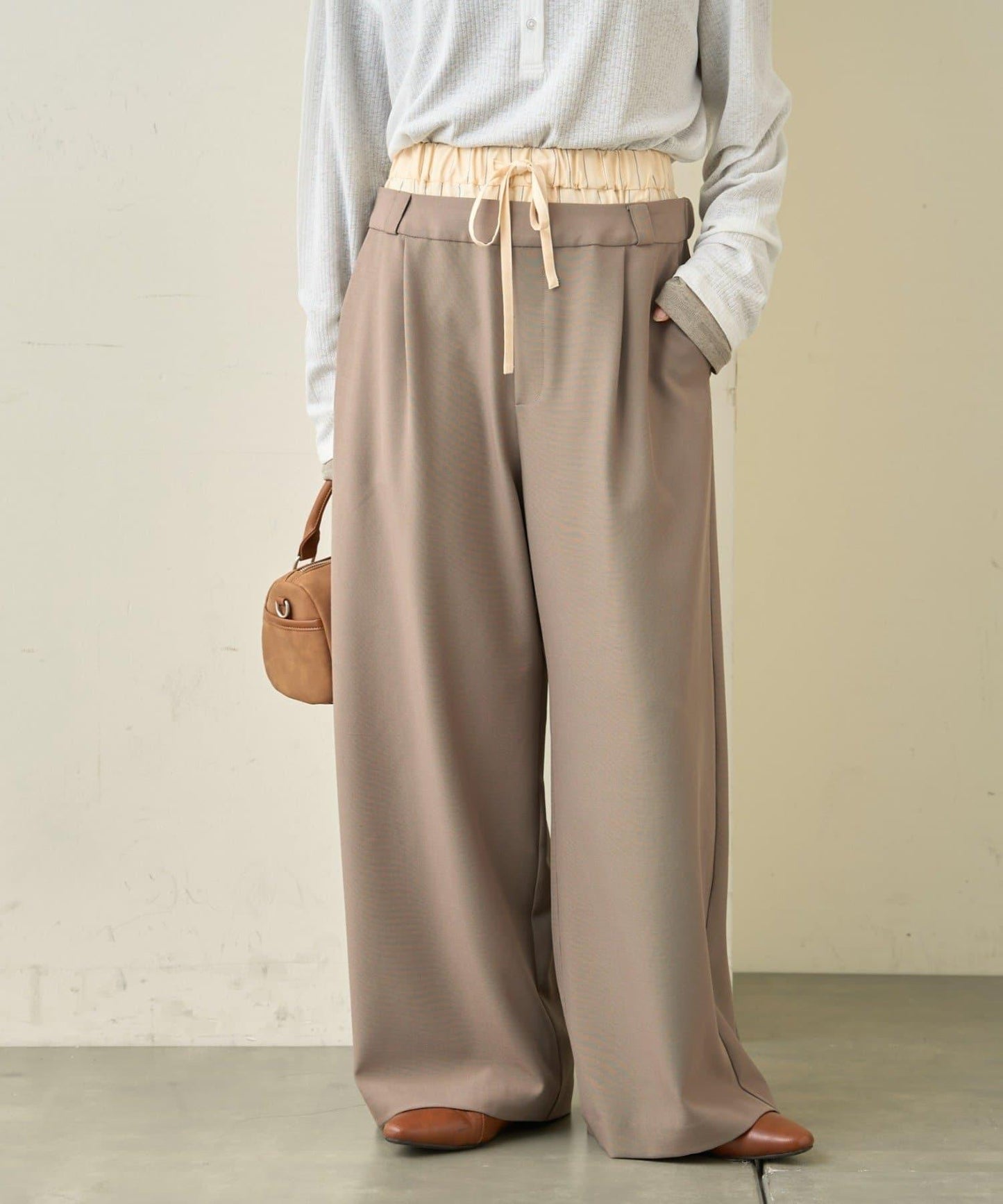 雙腰設計 闊腿 休閒西裝褲