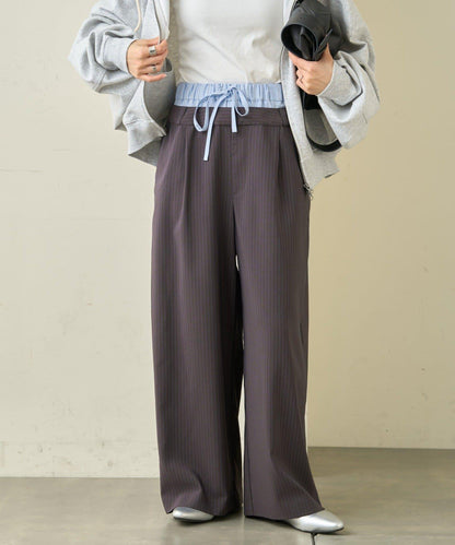 雙腰設計 闊腿 休閒西裝褲