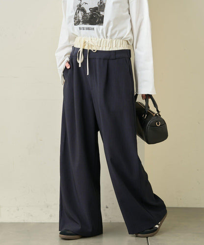 雙腰設計 闊腿 休閒西裝褲