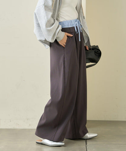 雙腰設計 闊腿 休閒西裝褲
