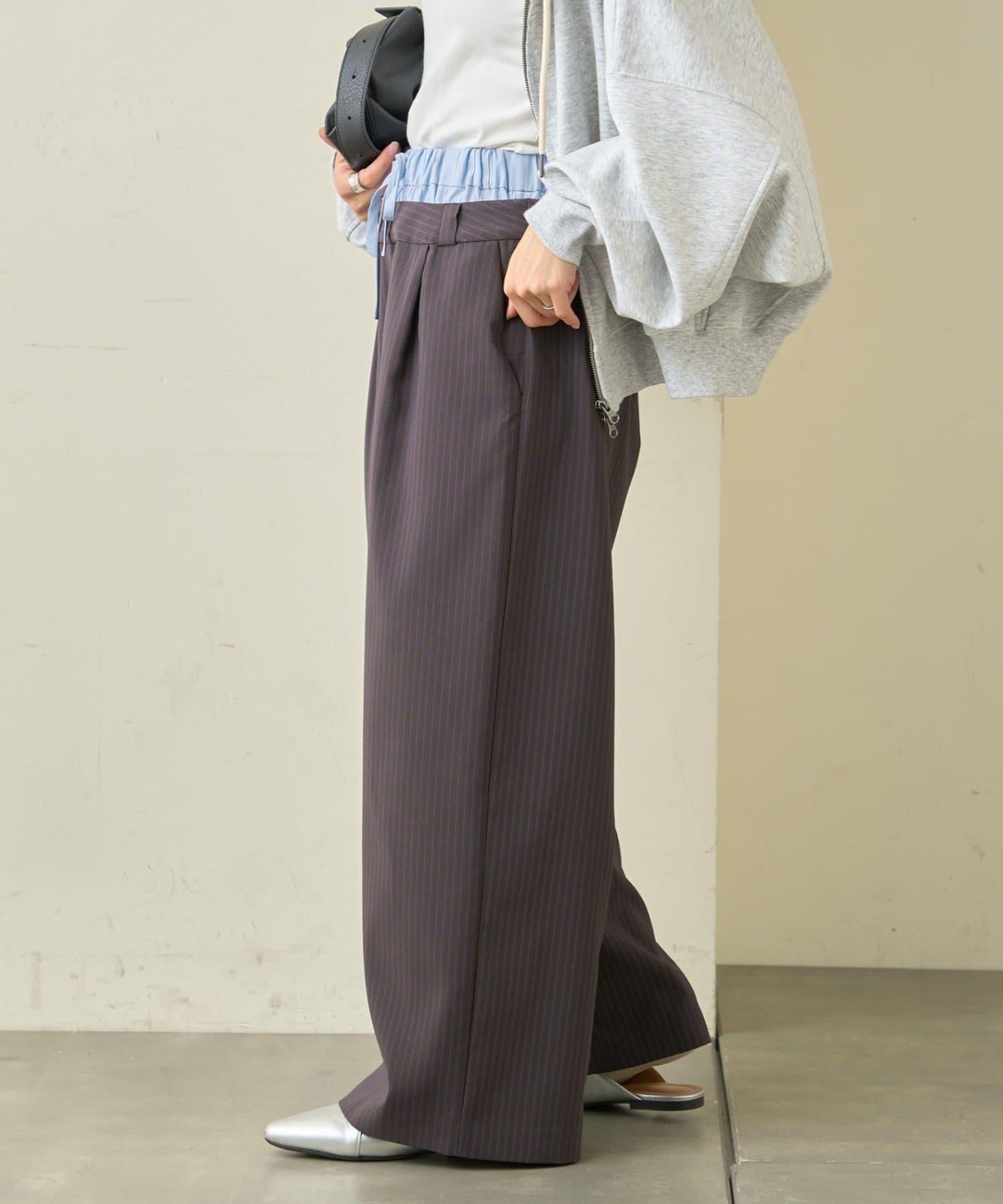 雙腰設計 闊腿 休閒西裝褲