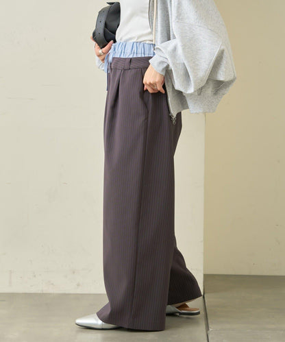 雙腰設計 闊腿 休閒西裝褲