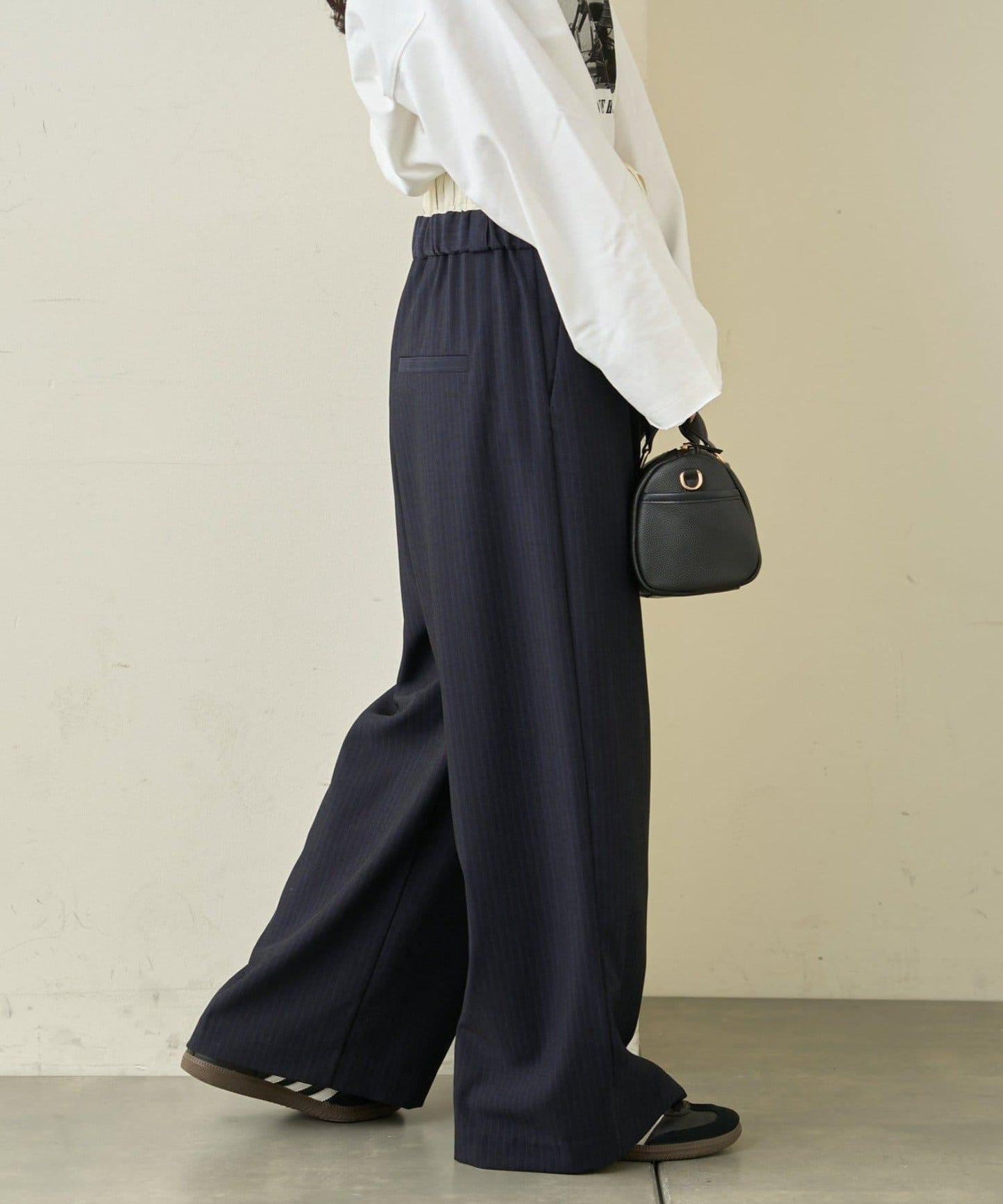 雙腰設計 闊腿 休閒西裝褲