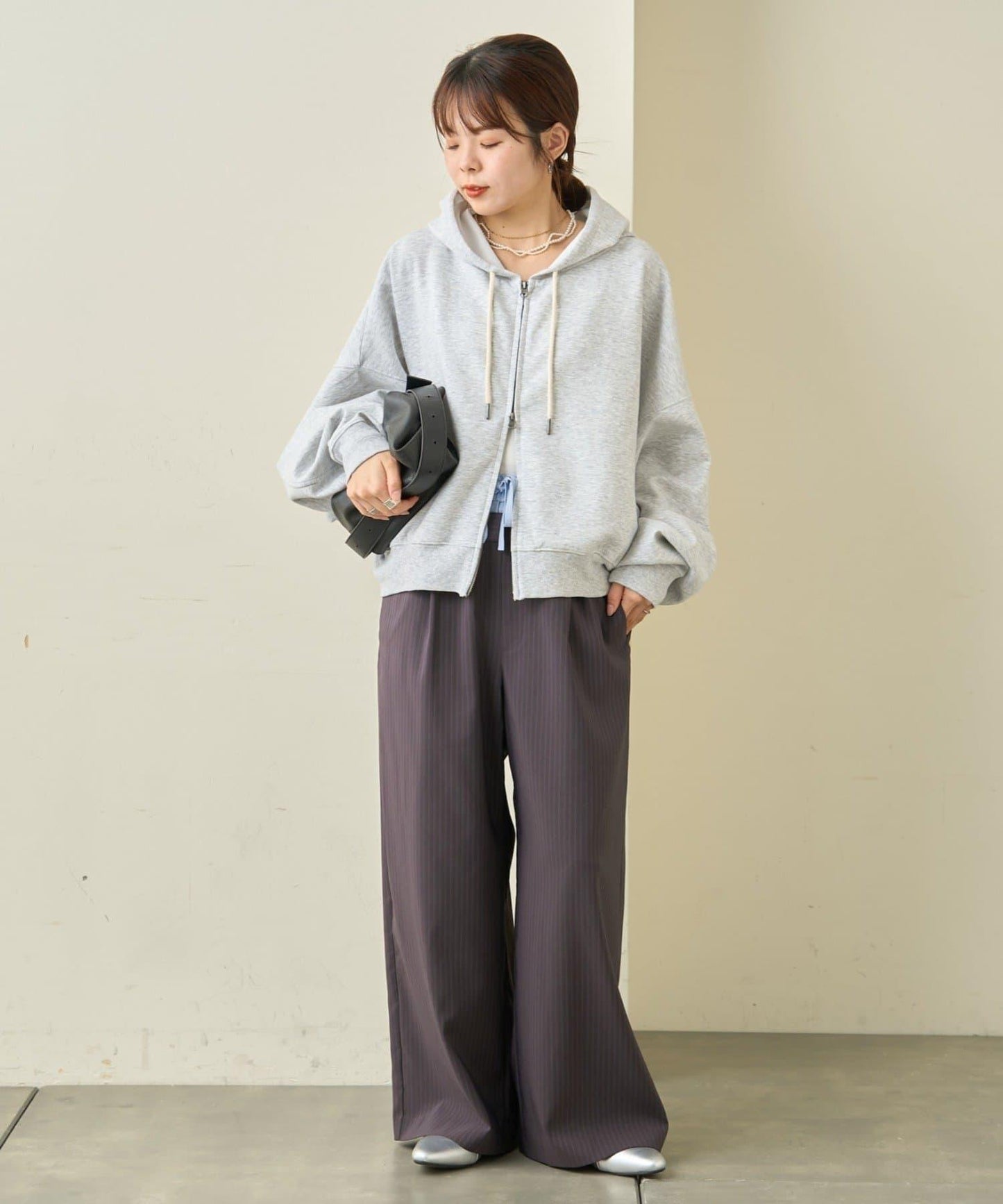 雙腰設計 闊腿 休閒西裝褲